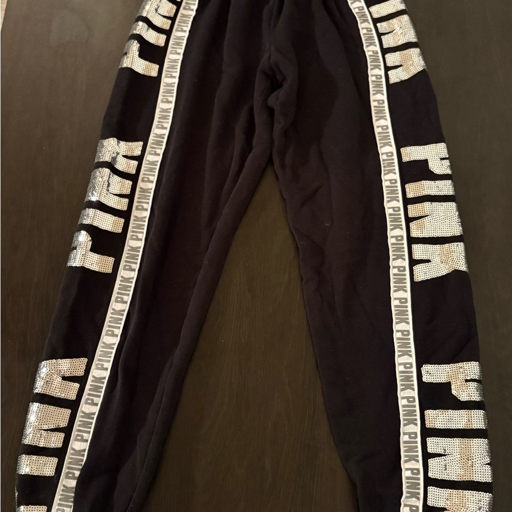 PINK Victoria's Secret Black Joggers with Silver Accents